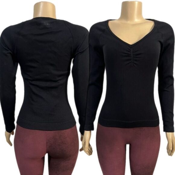 Victorias Secret Pink Active Seamless Ruched V neck long sleeve Pullover tee M - Picture 1 of 5